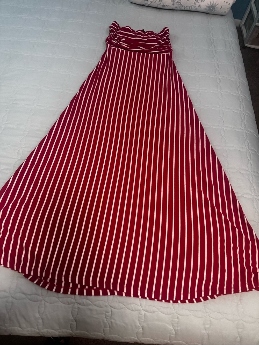 iris Red and White Vertical Stripe Maxi dress
